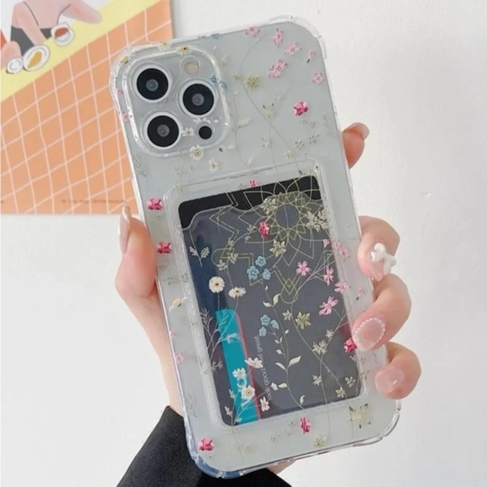 ⚠️Clearance🌟iPhone 14/Pro/Pro Max Clear Floral Phone Case With Card Slot - Picture 2 of 4